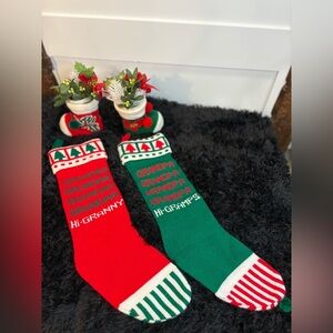Festive Grandma & Grandpa Christmas Socks – Red Green Decor Booties, Pre-Owned